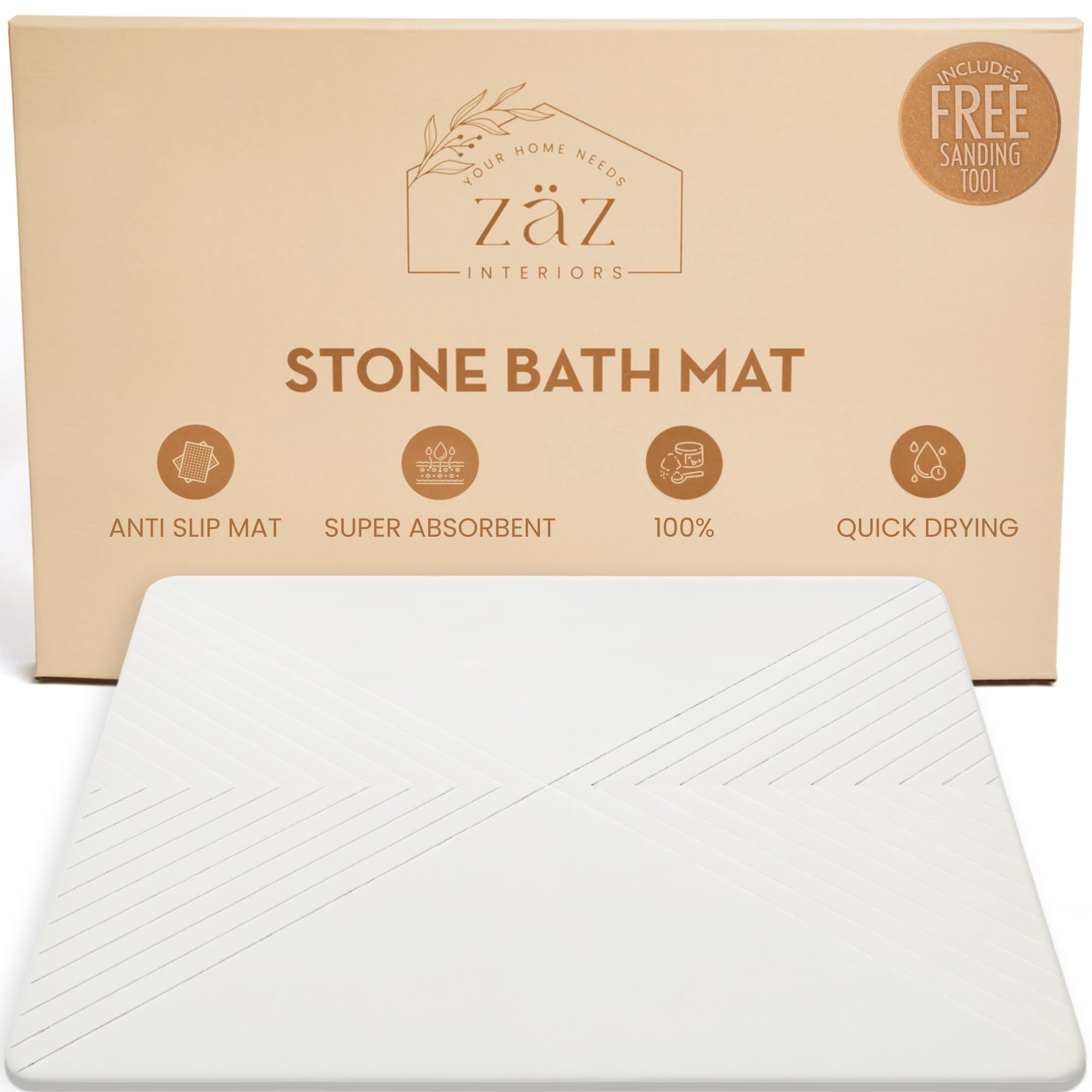Zz Interiors Stone Bath Shower Mat For Bathroom Quick Drying Non Slip Easy To Clean (Lace White)