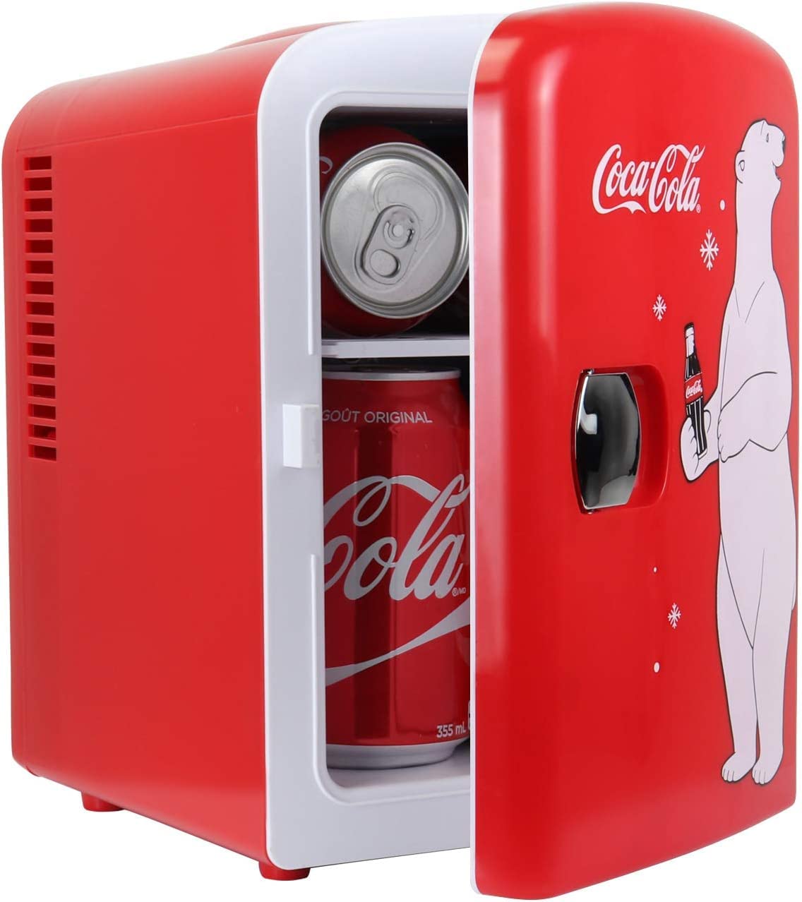 Coca-Cola 4L Portable Cooler/Warmer, Compact Personal-Travel-Fridge For Snacks Lunch Drinks Cosmetics, Includes 12V And Ac Cords