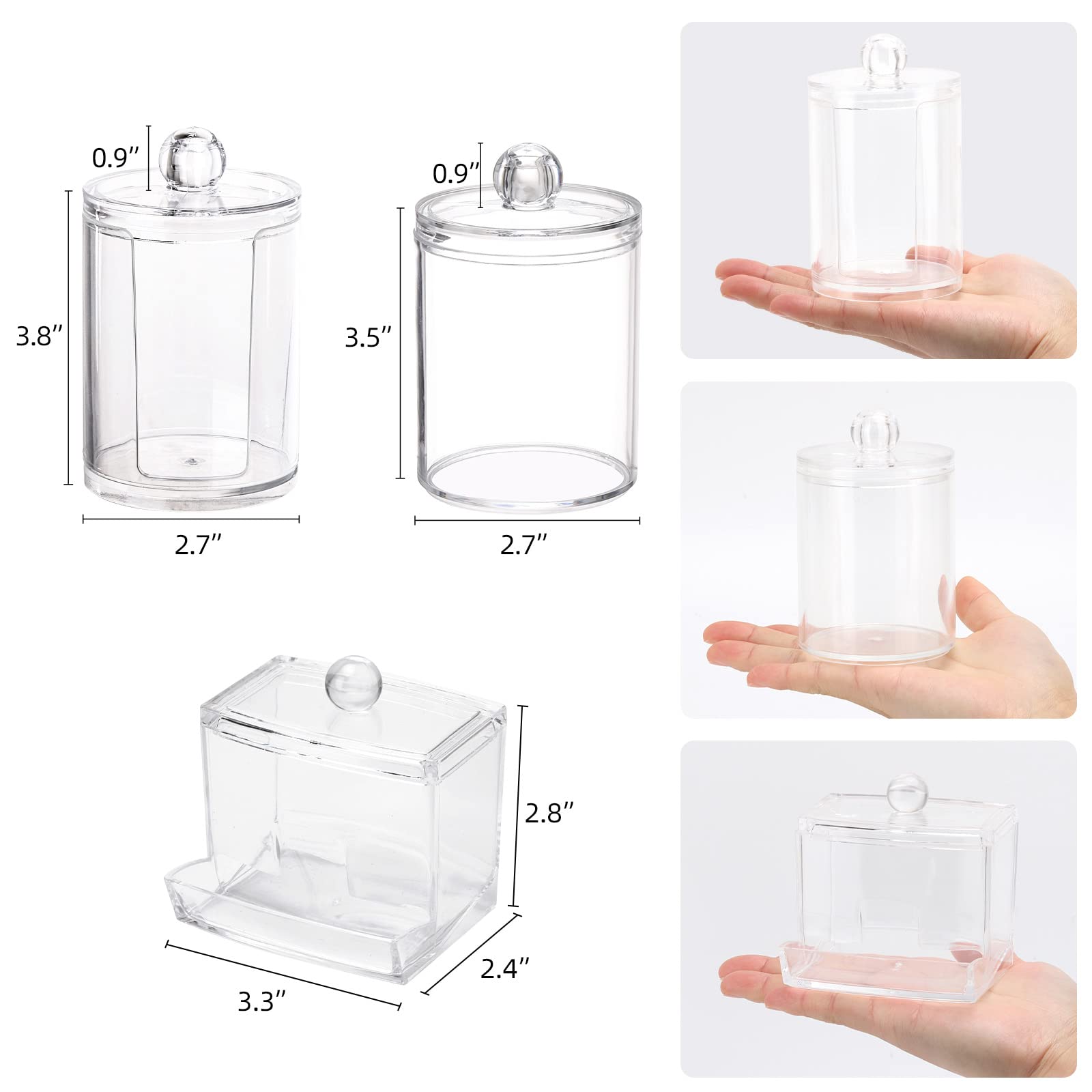 Tbestmax Bathroom Organizer Accessories Set-10 OZ 7 OZ Qtips Holder Storage with Clear Plastic Lids  Cotton Ball/Swabs Dispenser  Apothecary Container Jar 3 Pcs