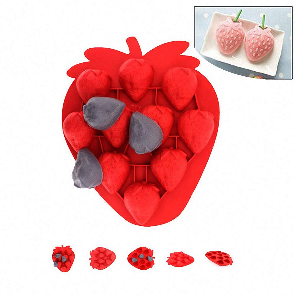 2Pcs Strawberry Ice Cube Tray, Strawberry Silicone Molds Set For Chocolate Candy Cake Cupcake Soap Baking Jello Cookie Wax Crayo