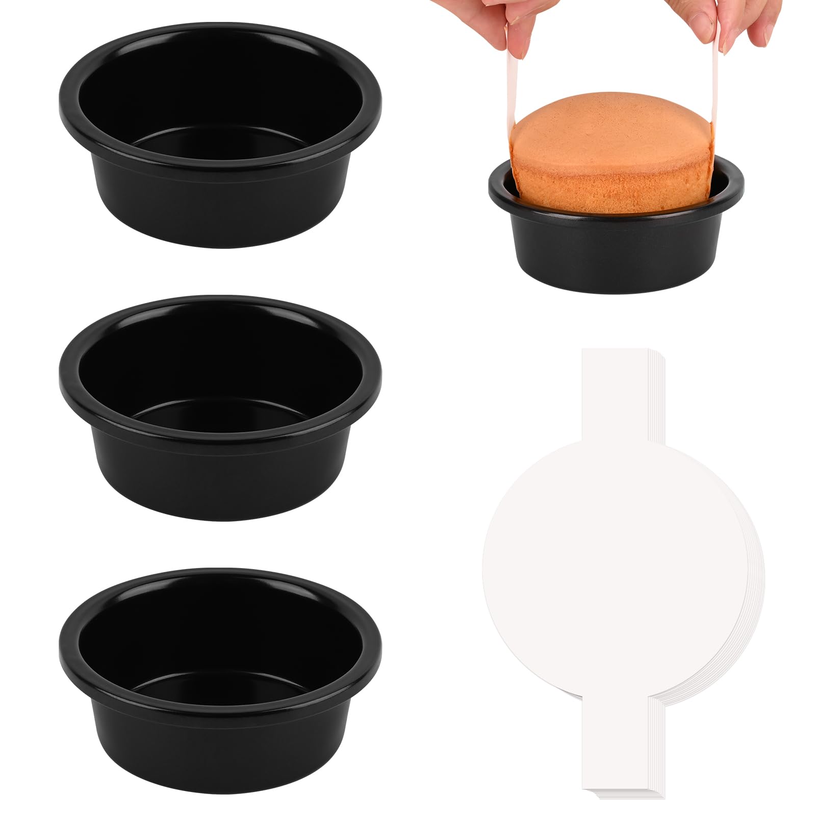 HUAKENER 4 Inch Cake Pan - Set of 3 Round Cake Pans with 100 Pieces Parchment Paper, Non-stick Cake Baking Pans, Dishwasher Safe