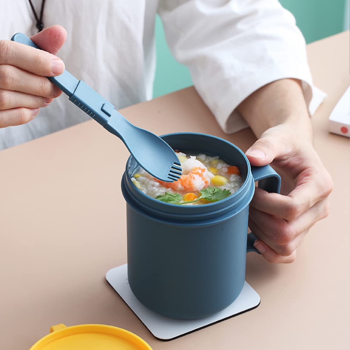 Lnq Luniqi Microwaveable Breakfast Cup With Lid And Spoon