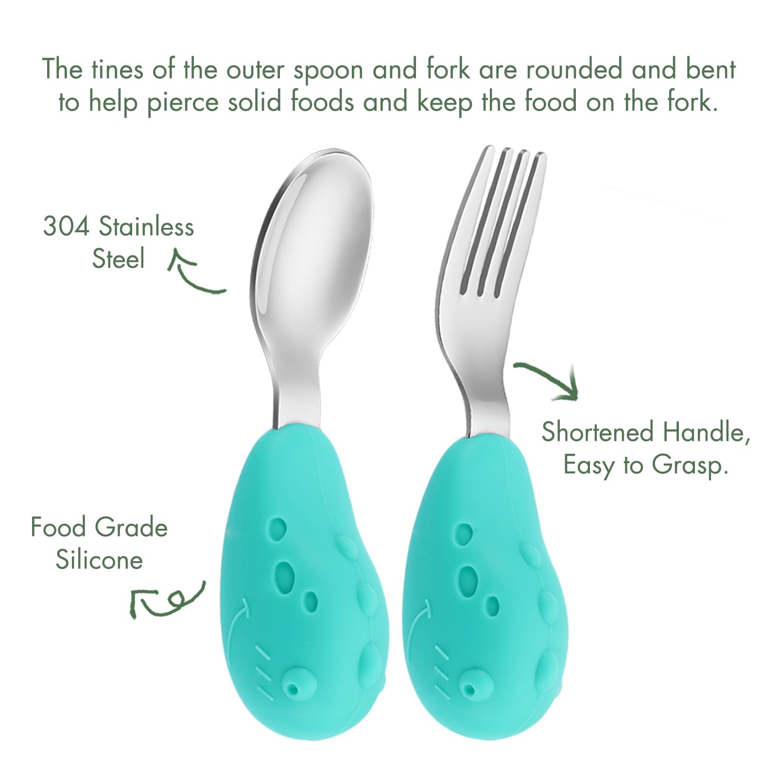 YIVEKO Baby Fork and Spoon Set with Carry Case Baby Training Utensils Self Feeding Toddler Silverware Silicone and Stainless Ste