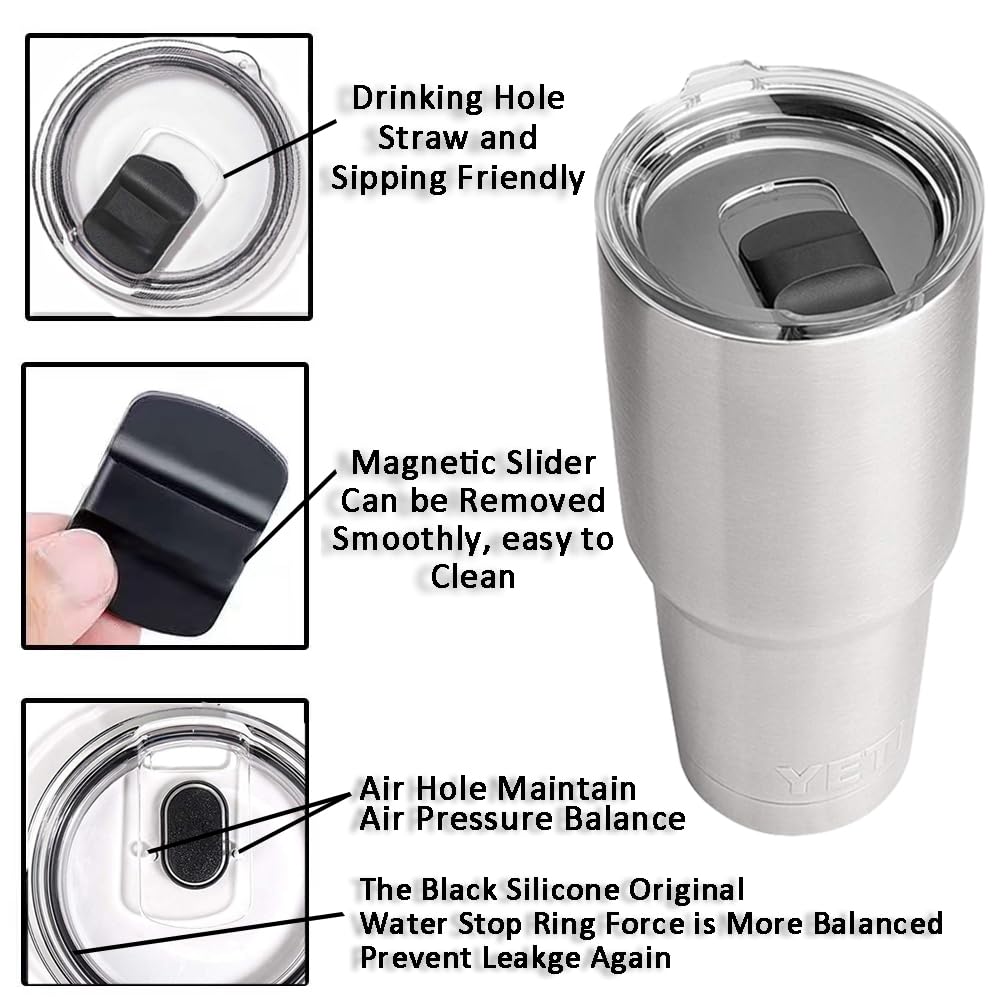 Replacement Yeti Tumbler Lid, 2Pcs 20Oz Yeti Tumbler Magnetic Slider Replacement, Great Spill Proof Effect Coffee Cup Lids With