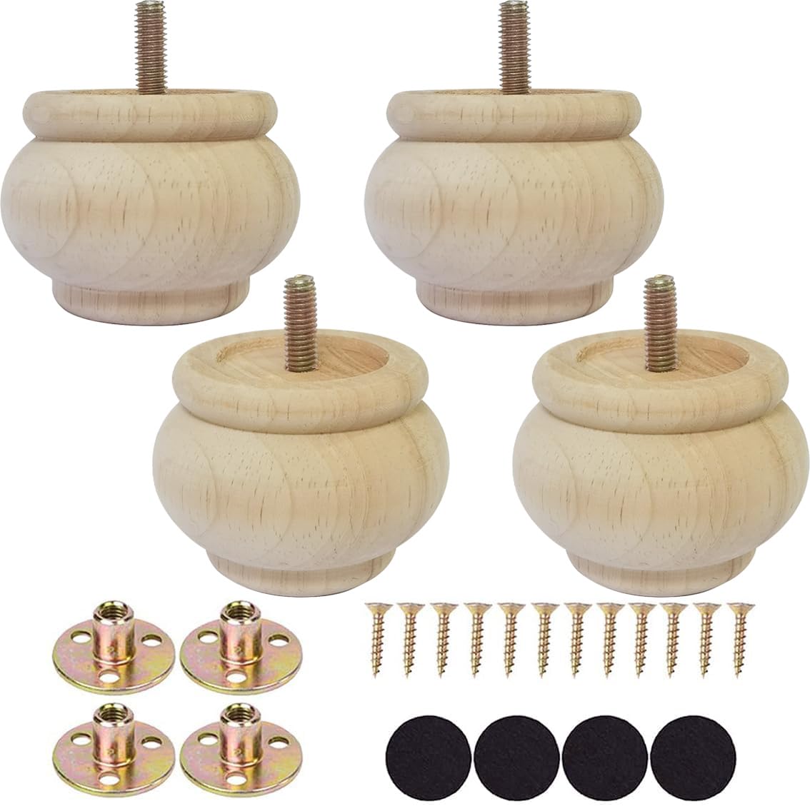 2 Inch Wooden Furniture Legs, Solid Wood Unpainted Replacement Furniture Legs, Ottoman/Loveseat Replacement Legs, Cabinet Legs/Desk/Sofa/Bookcase Round Bun Feet Set of 4 (2 Inch)-New Condition