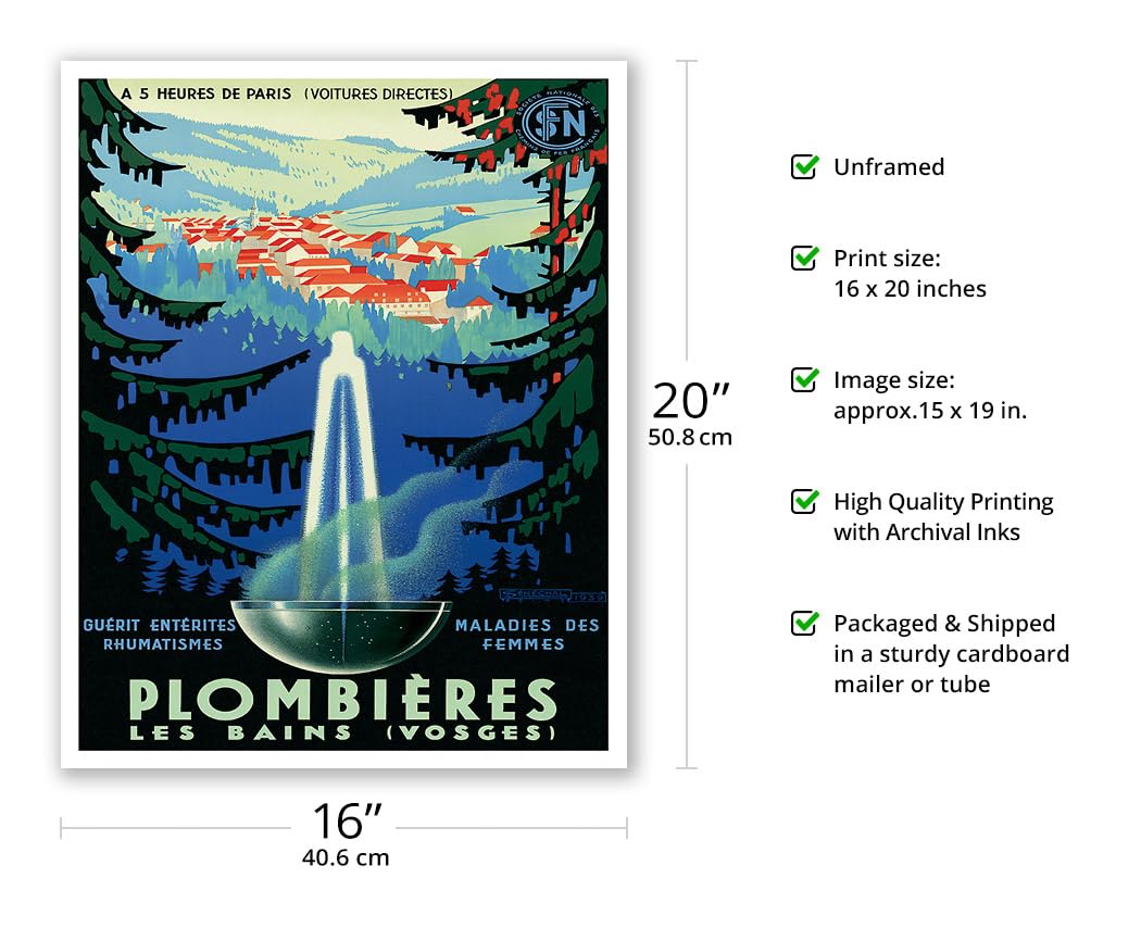 Mineral Baths At Plombi  Res-Les-Bains Vosges France - Vintage Travel Poster By Adrien S  N  Chal C.1939 - Fine Art Matte Paper