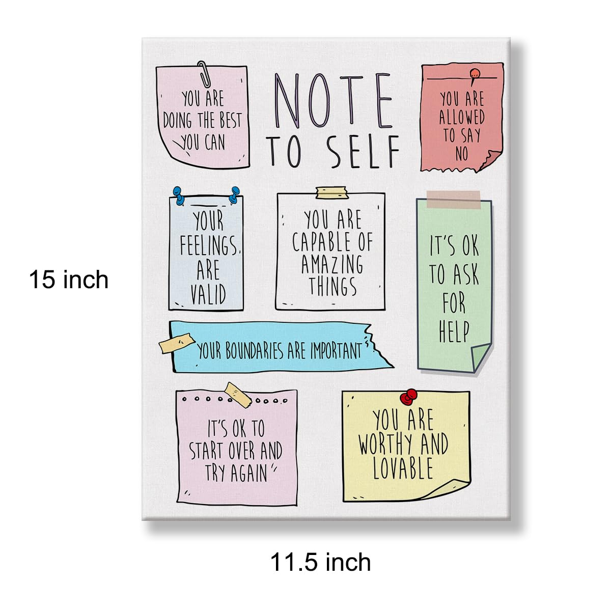 Mental Health Poster Canvas Wall Art For Therapy Office Decor - Positive Affirmations Note To Self Canvas Print Wall Art Paintin