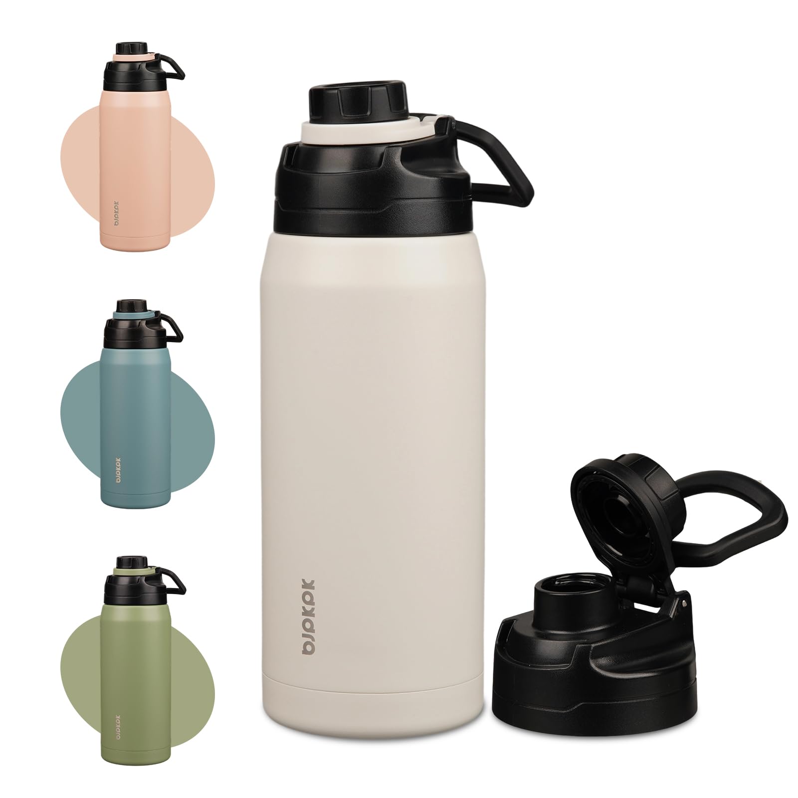 BJPKPK 36oz Insulated Water Bottle,Stainless Steel Bottles with Leakproof Spout Lid,Large Water Jug Wide Mouth,Keep Drinks Cold 