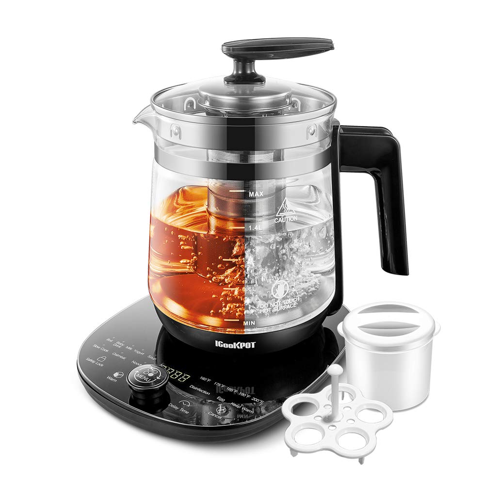 ICOOKPOT Electric Kettle Temperature Control Glass Tea Kettle Programmable Control Tea Pot, 2 Liter Stainless Steel Tea Maker & 