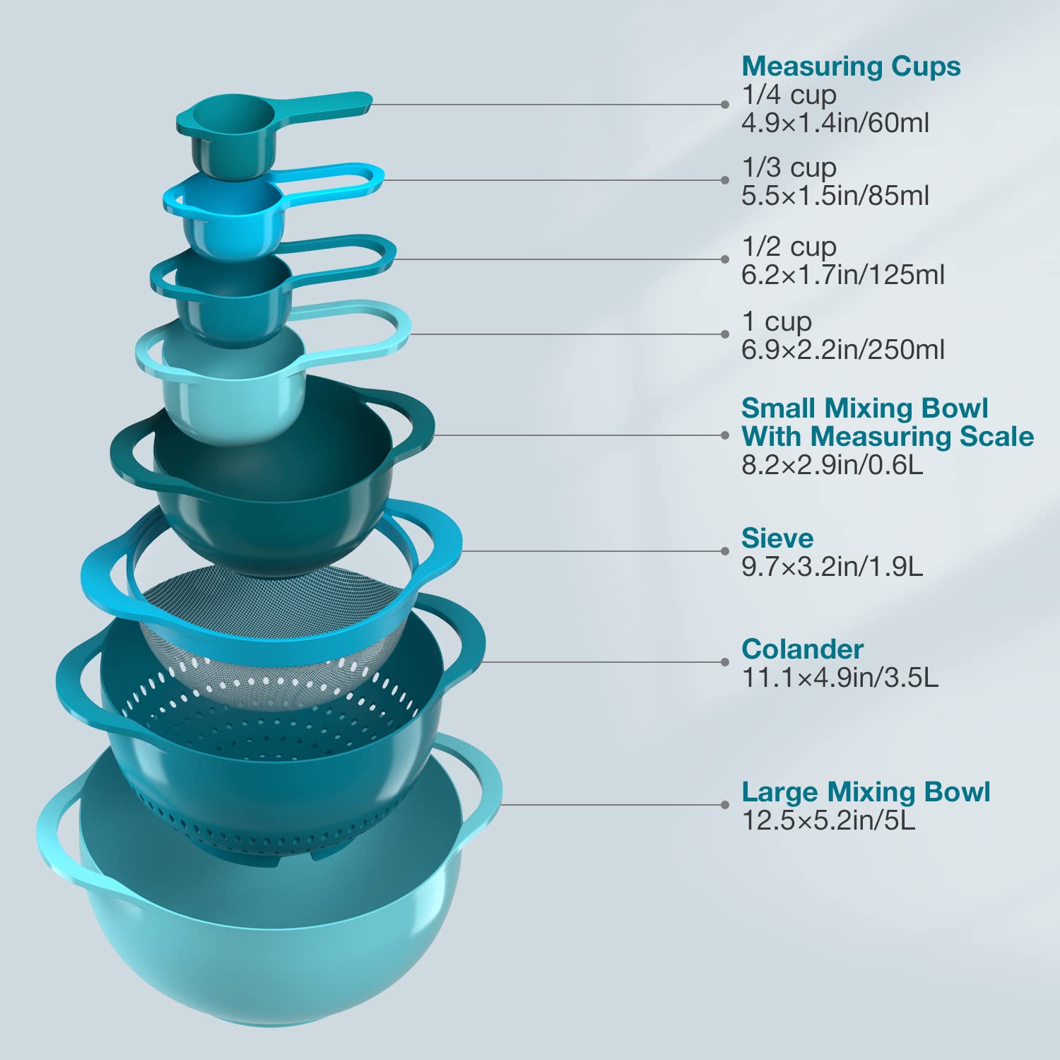 Mixing Bowls-Plastic Nesting Mixing Bowl Set Of 8, Kitchen Gadgets For Apartments Space Saving, Including Measuring Cups Sifter