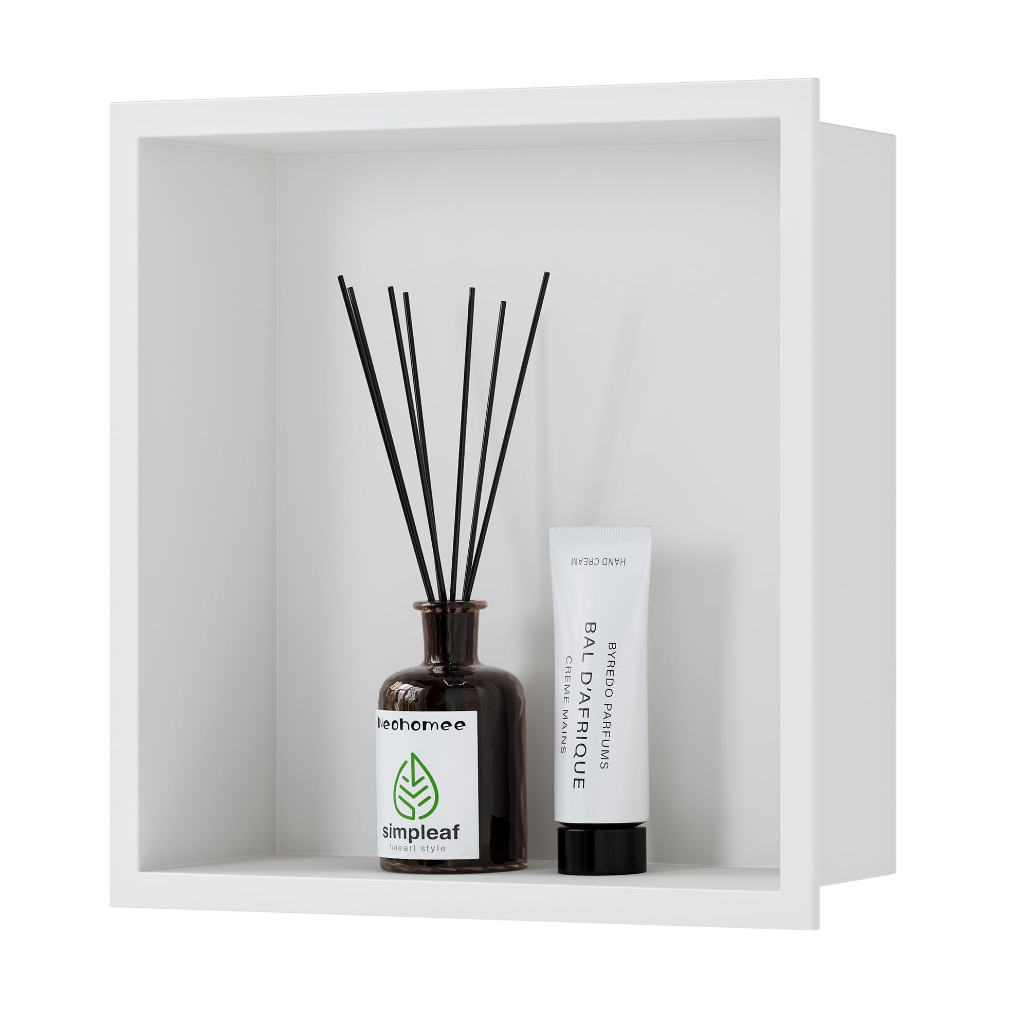 Neodrain White Shower Niche, Insert Storage Shower Shelf (Outside Size 13.1   X13.1)(Inner Size 12'' X 12''), Stainless Steel Wa