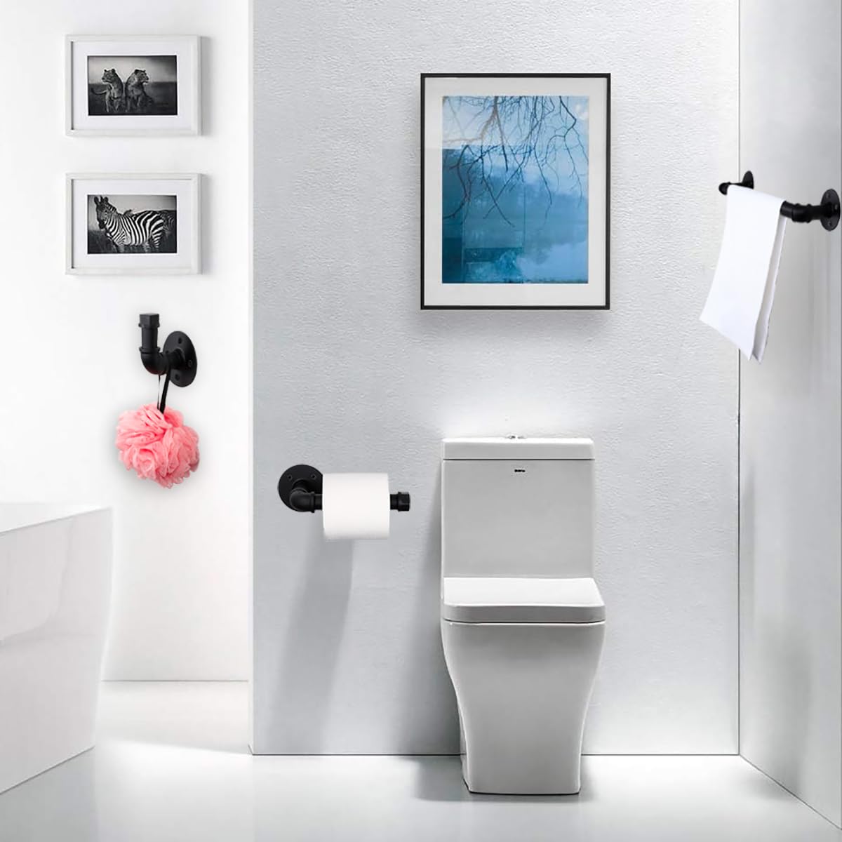 5 Pieces Bathroom Hardware Set, Industrial Pipe Bathroom Hardware Set Wall Mounted Bathroom Accessories Kit Including 18'' Hand