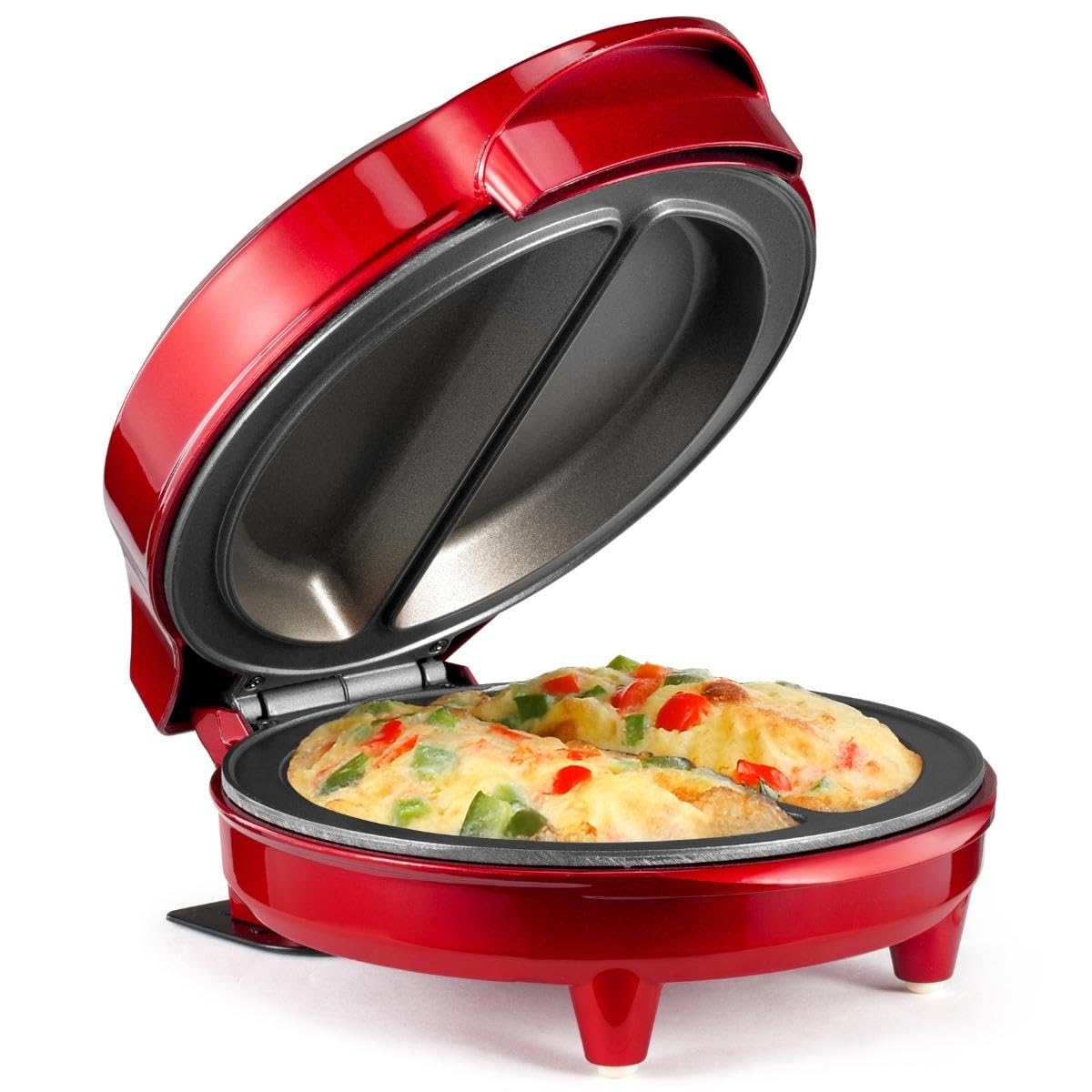 Holstein Housewares - Non-Stick Omelet & Frittata Maker, Metallic Red/Stainless Steel - Makes 2 Individual Portions Quick & Easy