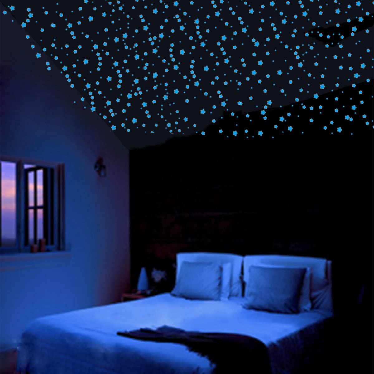 aooyaoo Glow in The Dark Stars Wall Stickers  Glowing Stars for Ceiling and Wall Decals  Glow Stars Excluding The Moon Perfect for Ceiling Wall Room or Party Birthday Gift(452Pcs  Blue)