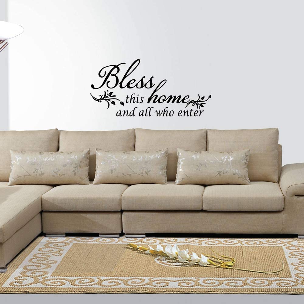 Decaltor Bless This Home And All Who Enter - Vinyl Wall Decal Entryway Living Room D  Cor Art Letters Quotes Stencil