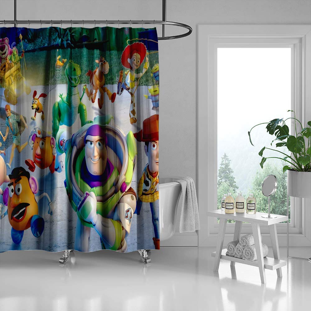 Kids Cartoon Shower Curtain Cute Cartoon Anime Characters Shower Curtain, Polyester Fabric Kids Bathroom Decor Curtain Set With