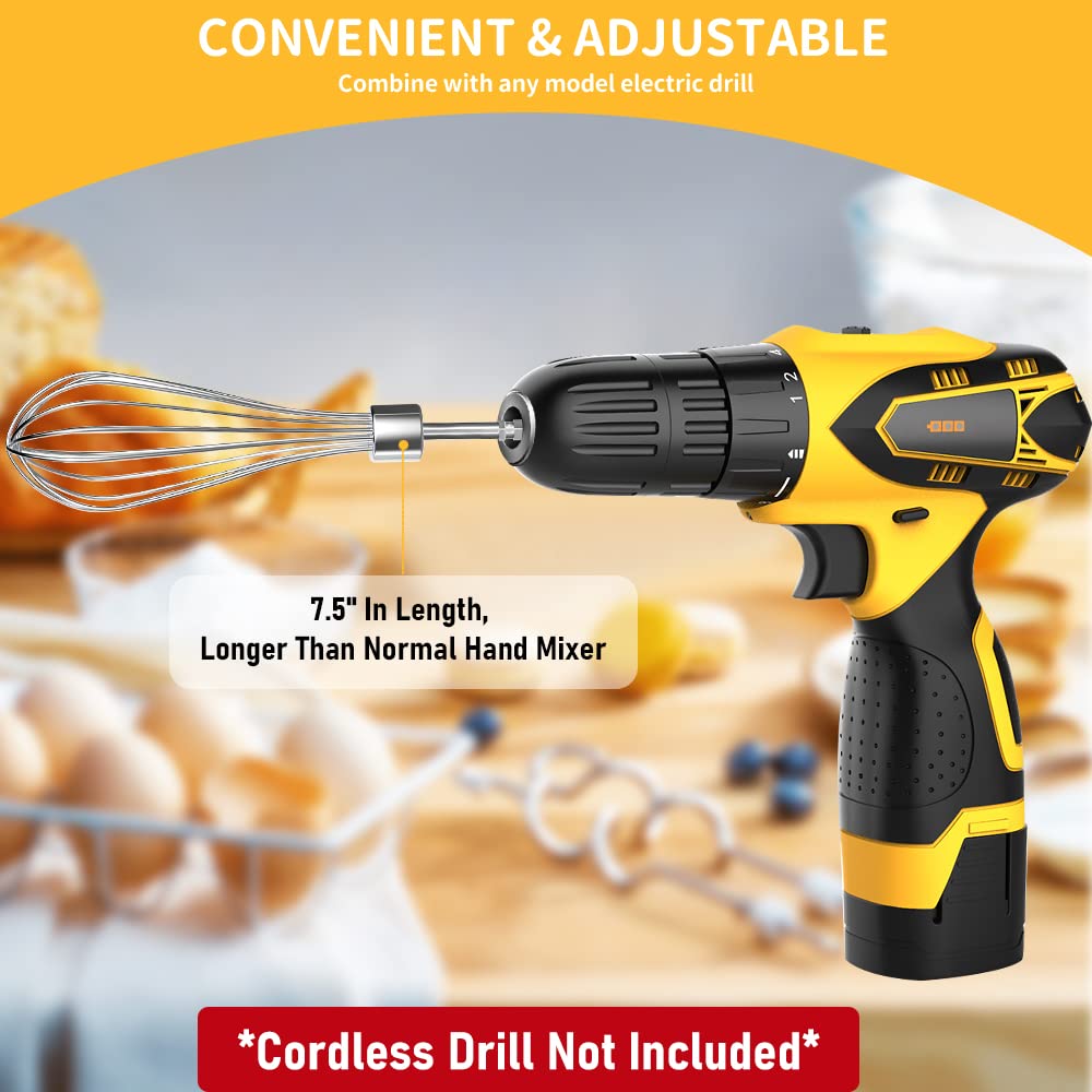 3Pcs Hand Mixer Electric Attachments Set For Drill, Homicozy Stainless Steel Mixer Electric Handheld Egg Beater, Whisk & Dough H