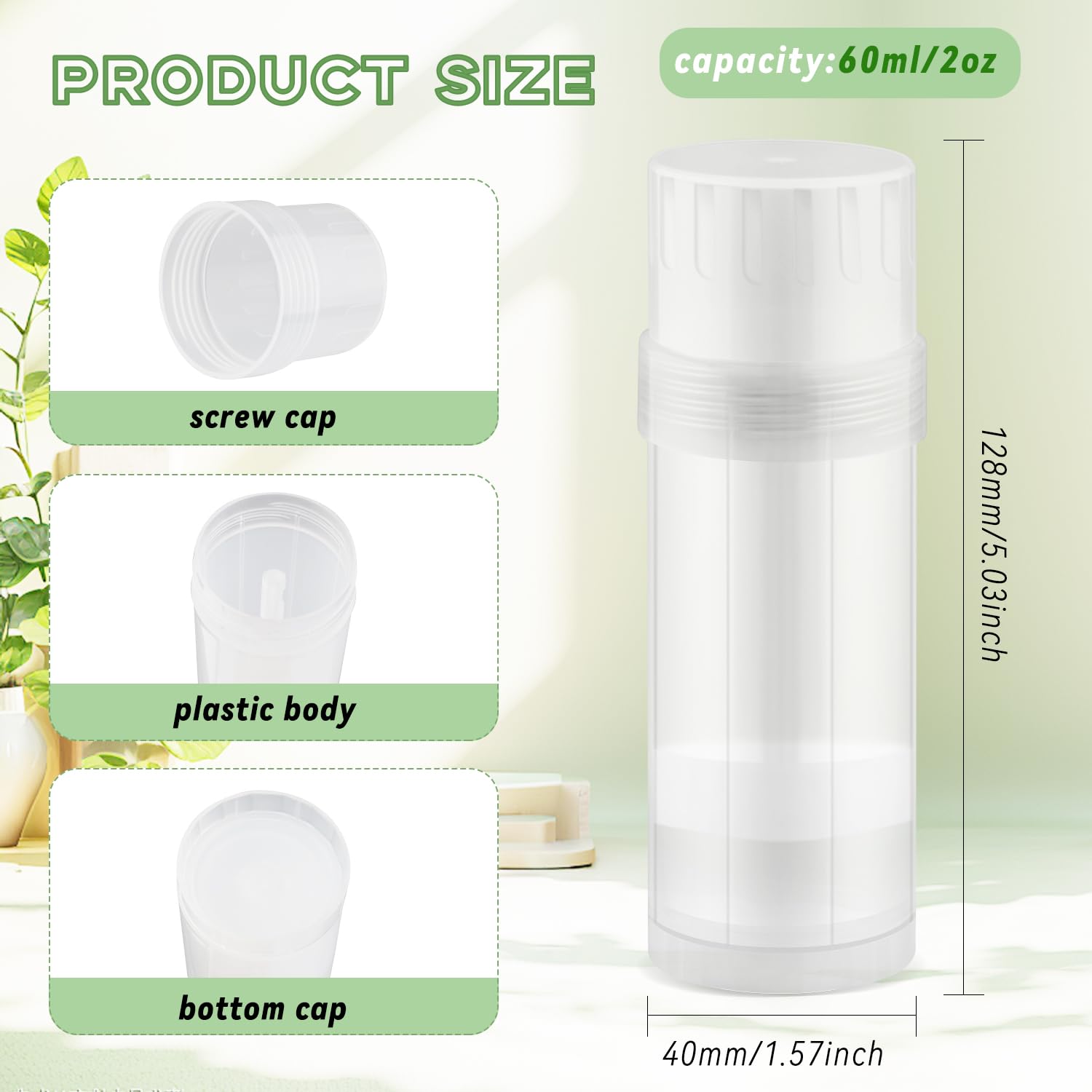 Wresty 10 Pcs 60Ml/2Oz Deodorant Containers Twist Up Empty Tubes Plastic Refillable Bottles Diy Homemade Container Stick (Clear)