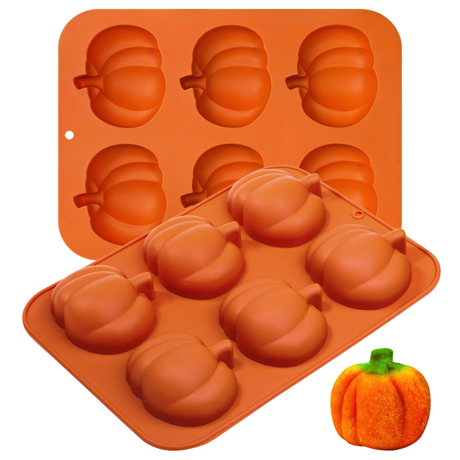 Kamehame Pumpkin Cake Molds, 2pcs Silicone Pumpkin Cake Pan 6Cavity Fall Silicone Mold Thanksgiving Candy Mold for Baking Cupca