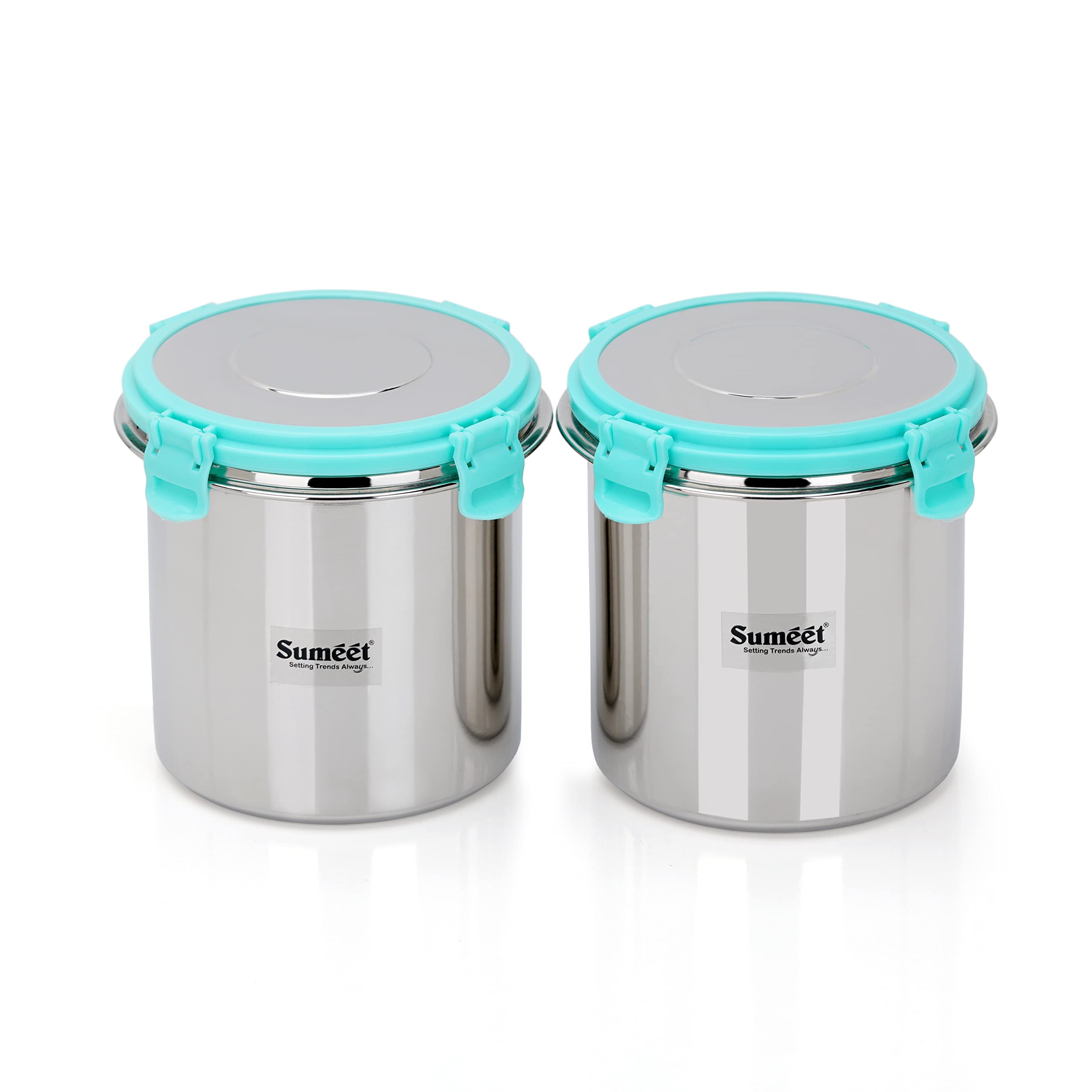 Sumeet Airtight & Leak Proof Steelexo Stainless Steel Storage Container With Lid Pack Of 2Pc (1300Ml)- Silver  Black