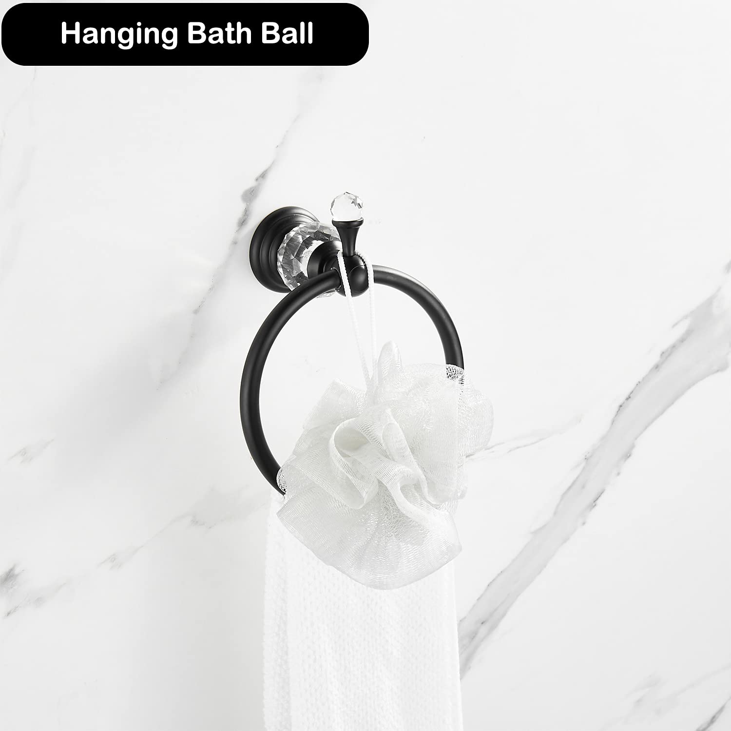 Wolibeer Crystal Towel Ring,Matte Black Toilet Paper Holder Stand Hand Towel Holder Towel Hook Tissue Roll Paper Holder Towel Ha
