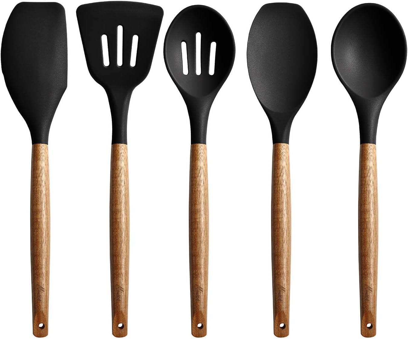 Emuukt Silicone Kitchen Spatula Set For Cooking | Heat Resistant Spatula For Non Stick Pan With Wooden Handle & Holder | Steel C