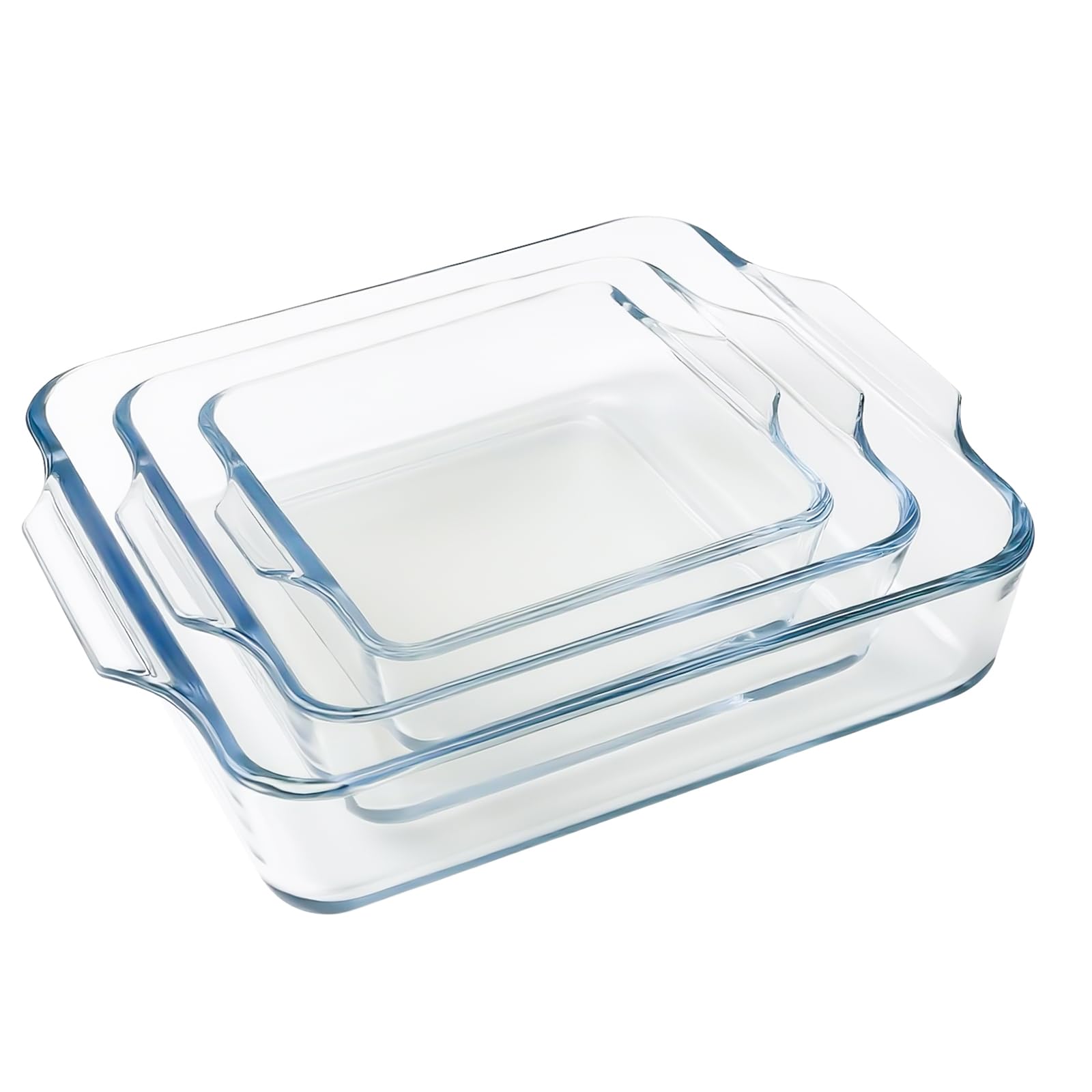 Relith 3Pcs Square Glass Baking Trays Handles Multi Cook Safe