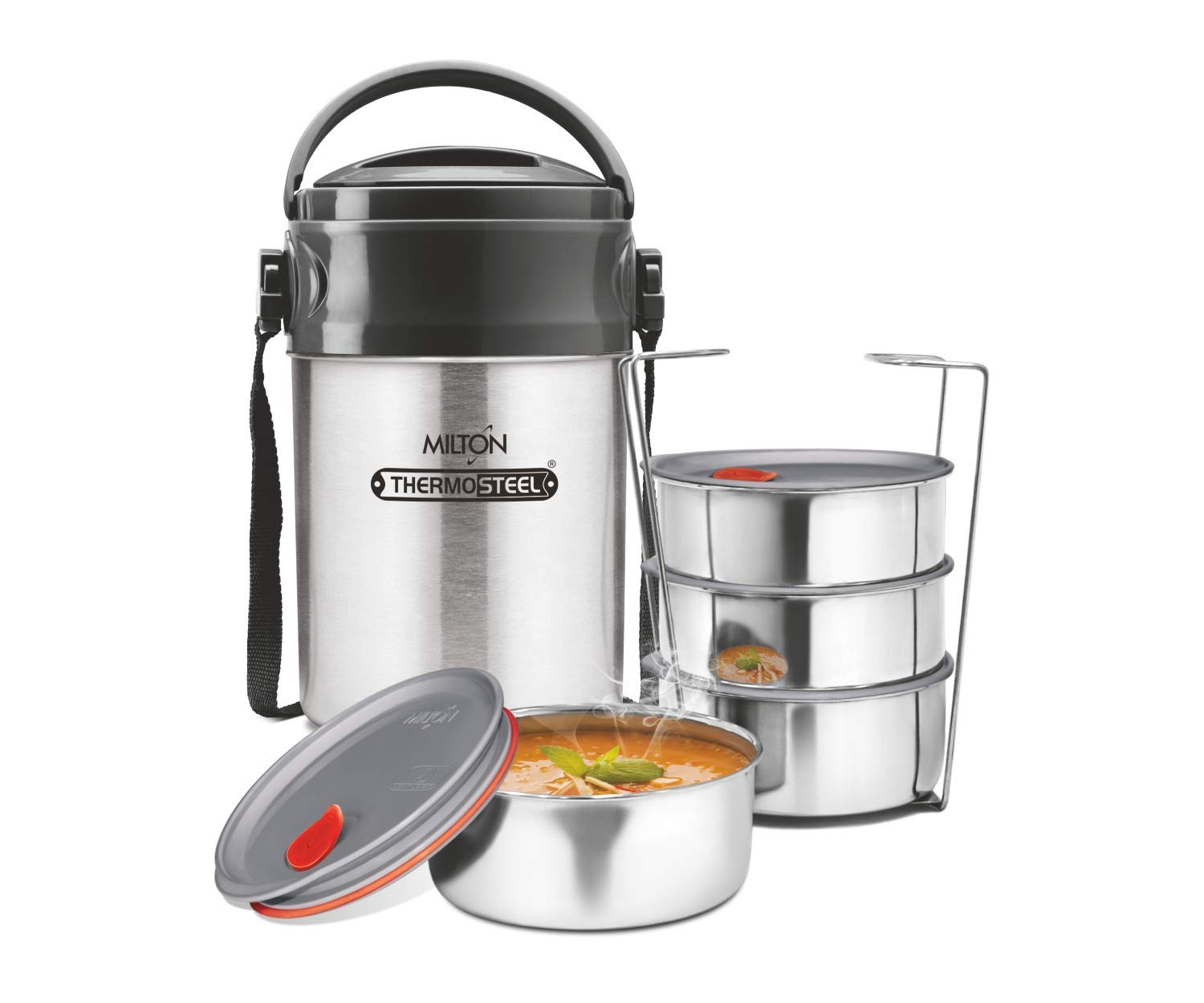 Milton Steel On Deluxe 4 Tier Insulated Tiffin, Metallic