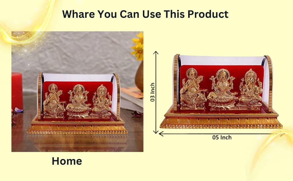 Swara Agate Acrylic Gold Plated Idols | Laxmi Ganesh Murti & Ma Saraswati | Home Decor, Pooja Room, Study Table, Living Room & O