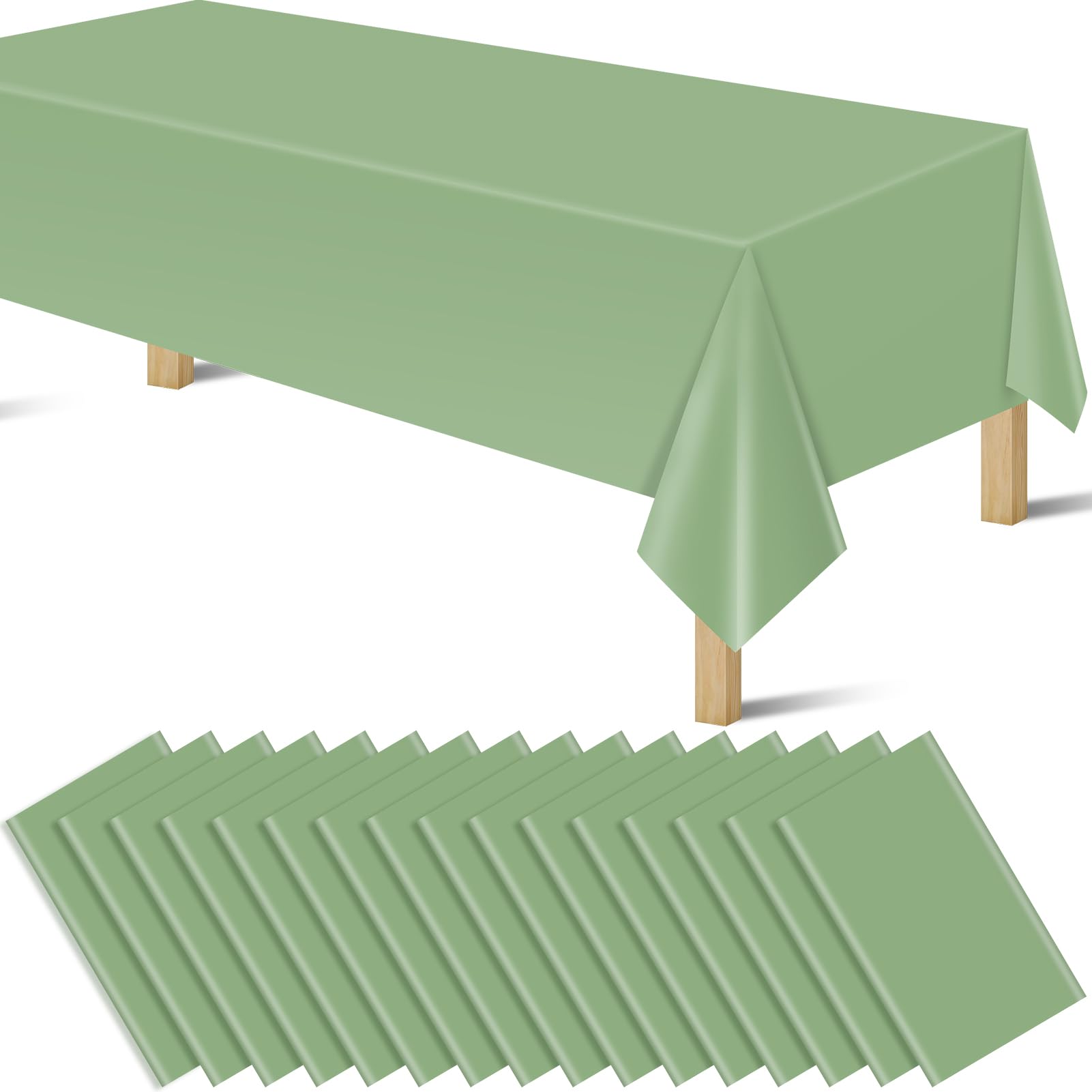 16Pcs Sage Green Plastic Tablecloths For Rectangle Tables, Plastic Table Cover Disposable Light Green Table Cloths For Wedding B