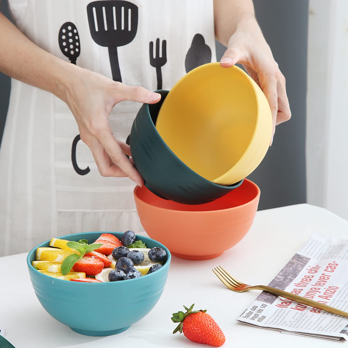Kyraton Cereal Bowls 4 Pieces, Unbreakable And Reusable Light Weight Bowl For Rice Noodle Soup Snack Salad Fruit Dishwasher Safe