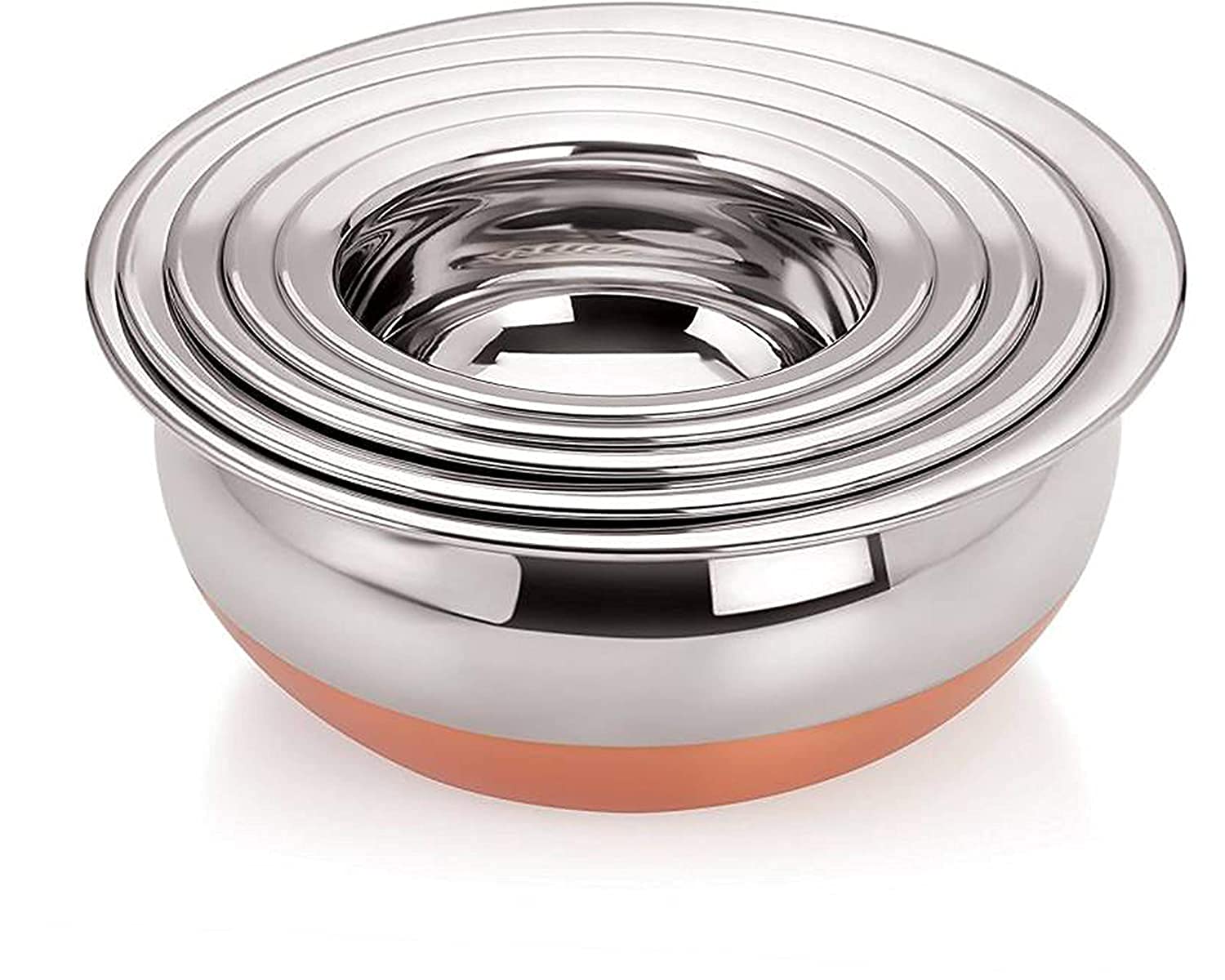 Ksjone Indian Serving Handi 5 Pcs. Set - Copper Bottom 500Ml, 750Ml, 900Ml, 1400 Ml, 1900 Ml. Stainless Steel Cooking Pot Biryan