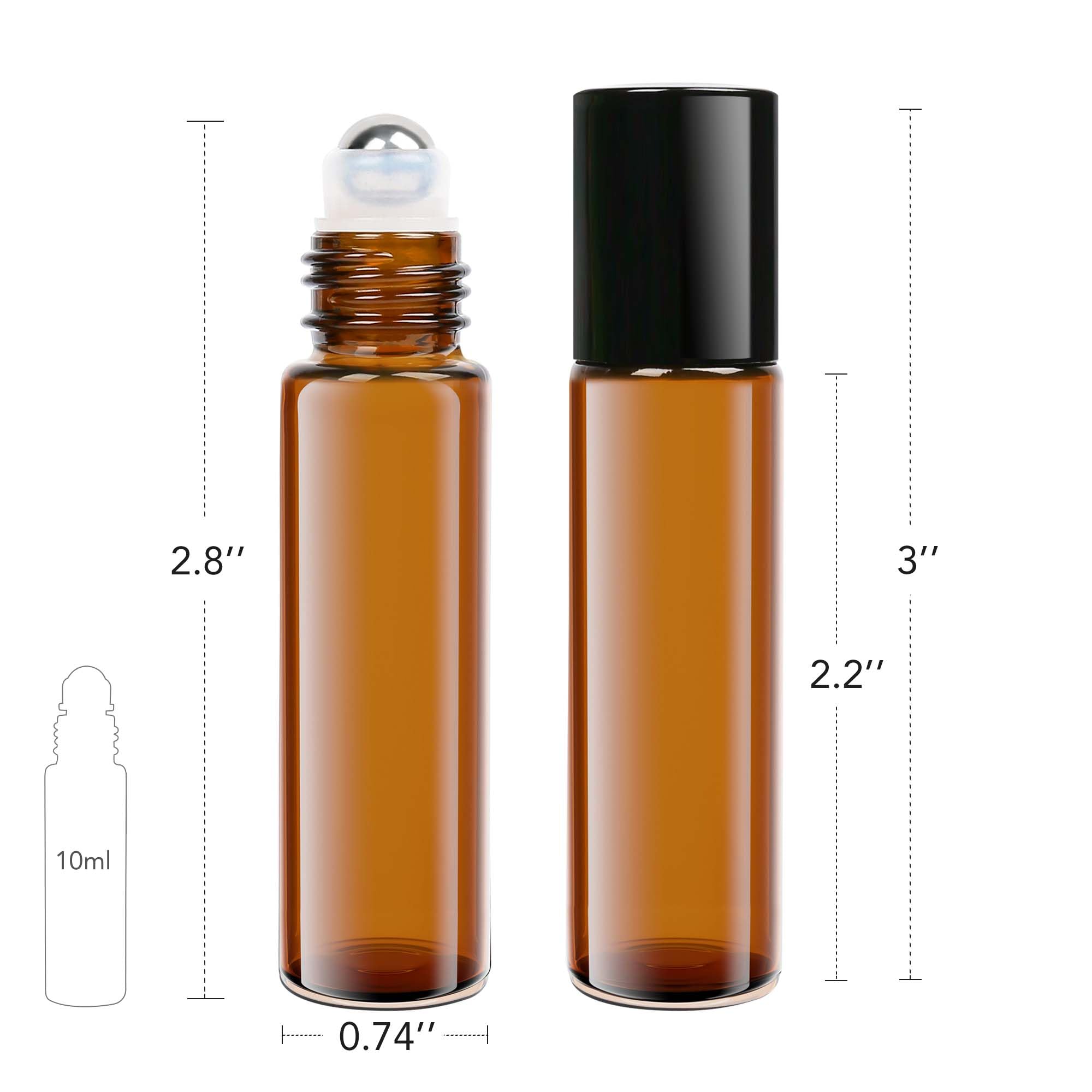 Lotfancy Essential Oil Roller Bottles, 6Pc 10Ml Amber Glass Bottle With Stainless Steel Roller Balls And Caps, Leakproof Perfume