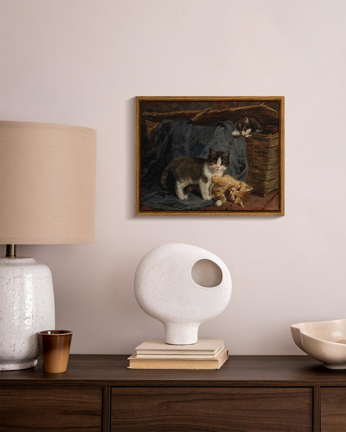 Arpeotcy Vintage Canvas Wall Art, Pictures Funny Cat Framed Wall Decor For Living Room, Farmhouse Rustic Aesthetic Oil Paintings