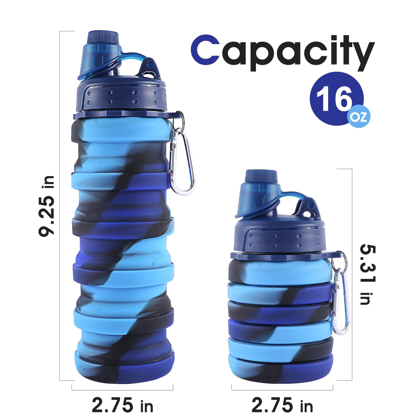 MAKERSLAND Rainbow Collapsible Water Bottles for Kids  Students  Adults  Reusable BPA Free Silicone Foldable Sports Water Bottles for Travel Camping Hiking  Folding Travel Water Bottles  Ocean Blue