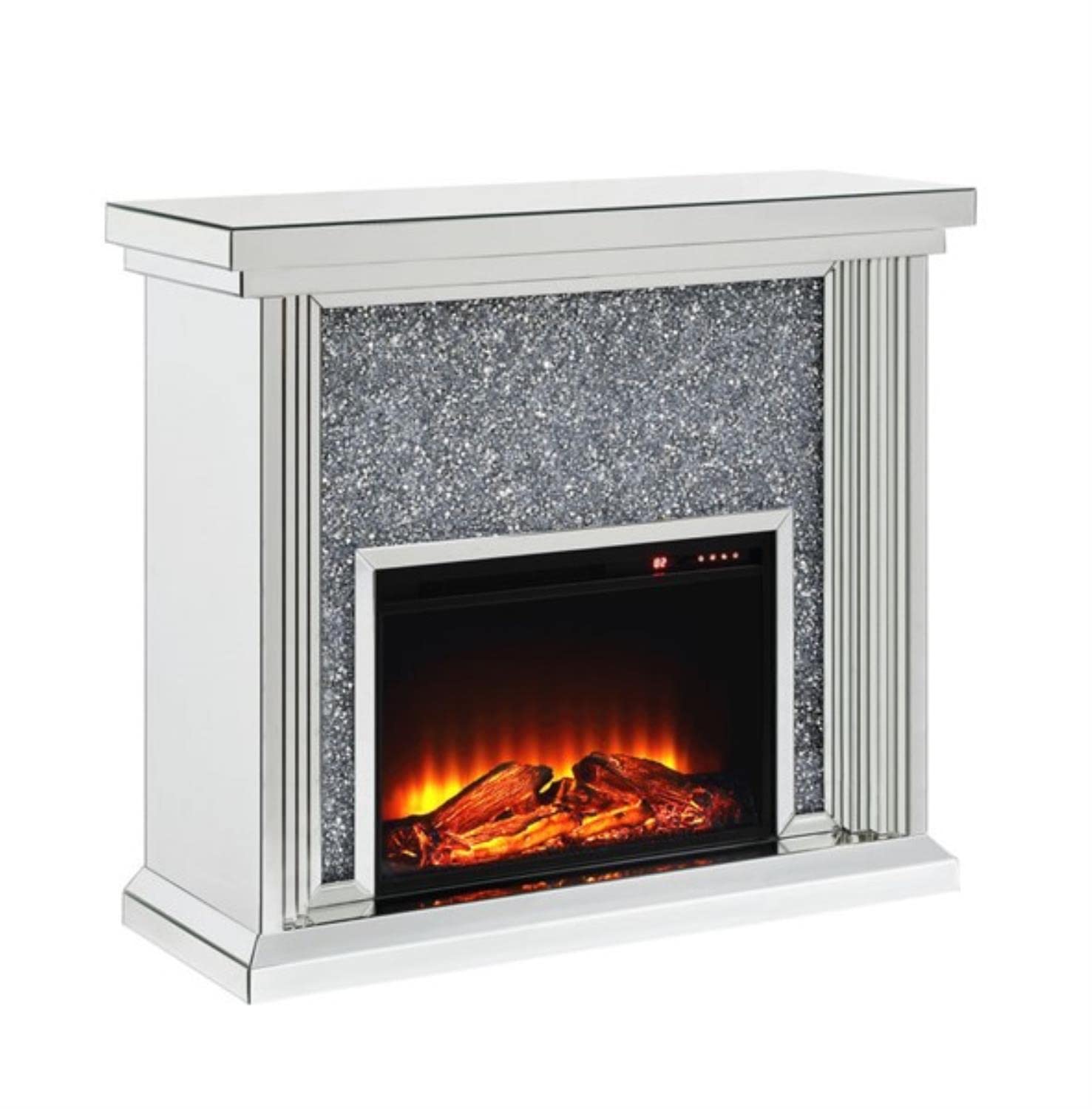 Acme Noralie Fireplace in Mirrored and Faux Diamonds