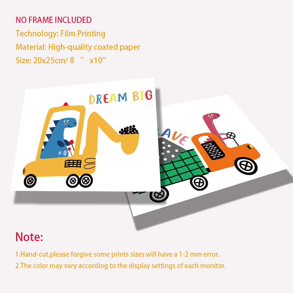 Funny Colorful Cute Dinosaur Truck Inspirational Quotes Art Print Humorous Quotes Painting  Dinosaur Wall Art Canvas Poster for Boy Room Nursery Classroom Playroom Decor  Set of 4 (8X10)  No Frame