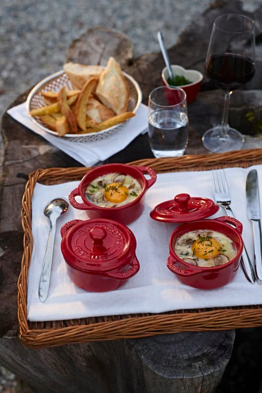 Staub Ceramics Dutch Oven 3-Piece Mini Round Cocotte, Cherry