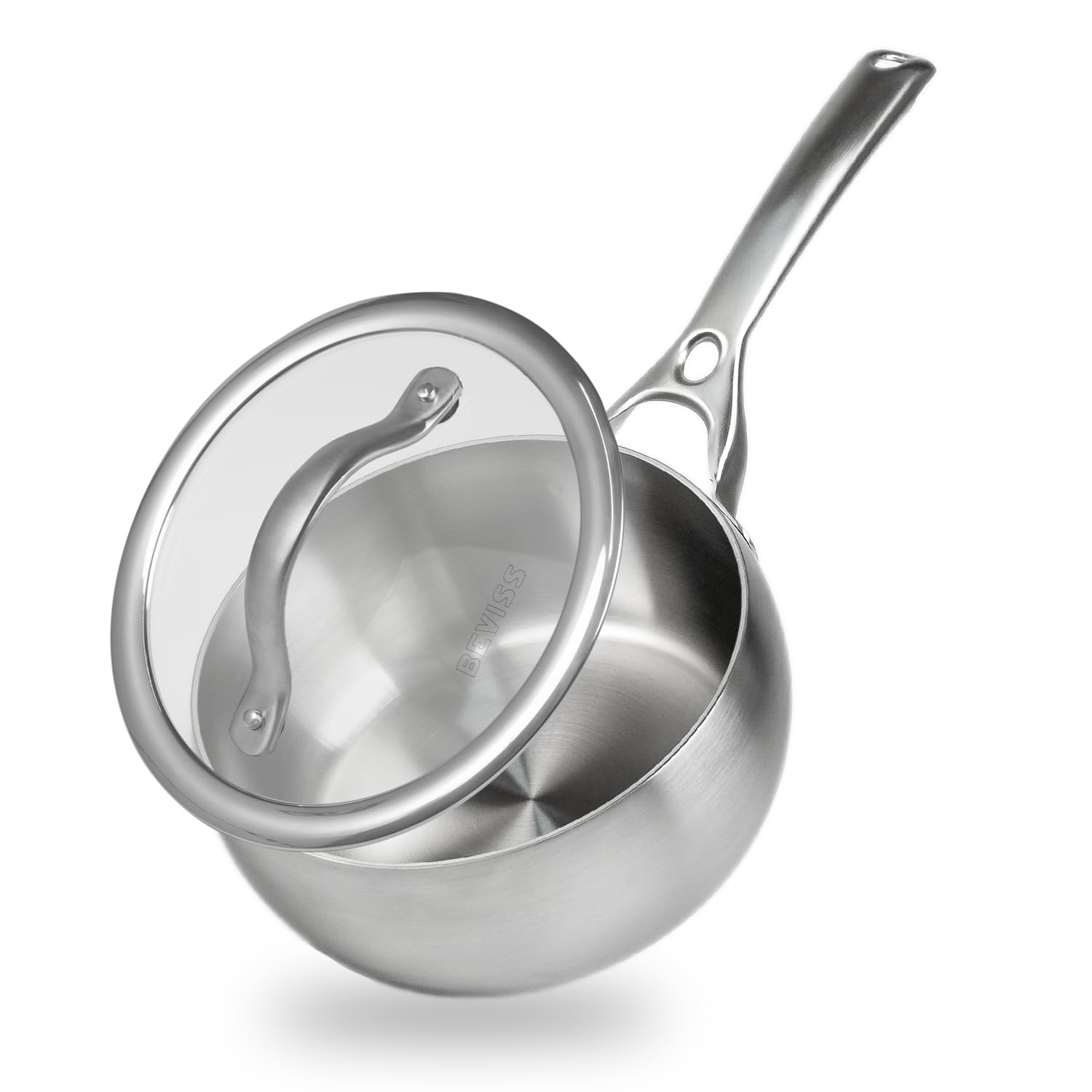 Beviss 18/10 Stainless Steel Saucepan, 1.5 Quart Small Sauce Pan with Clear Glass Lid, 3mm Thickness Heavy Duty Sauce Pot with S