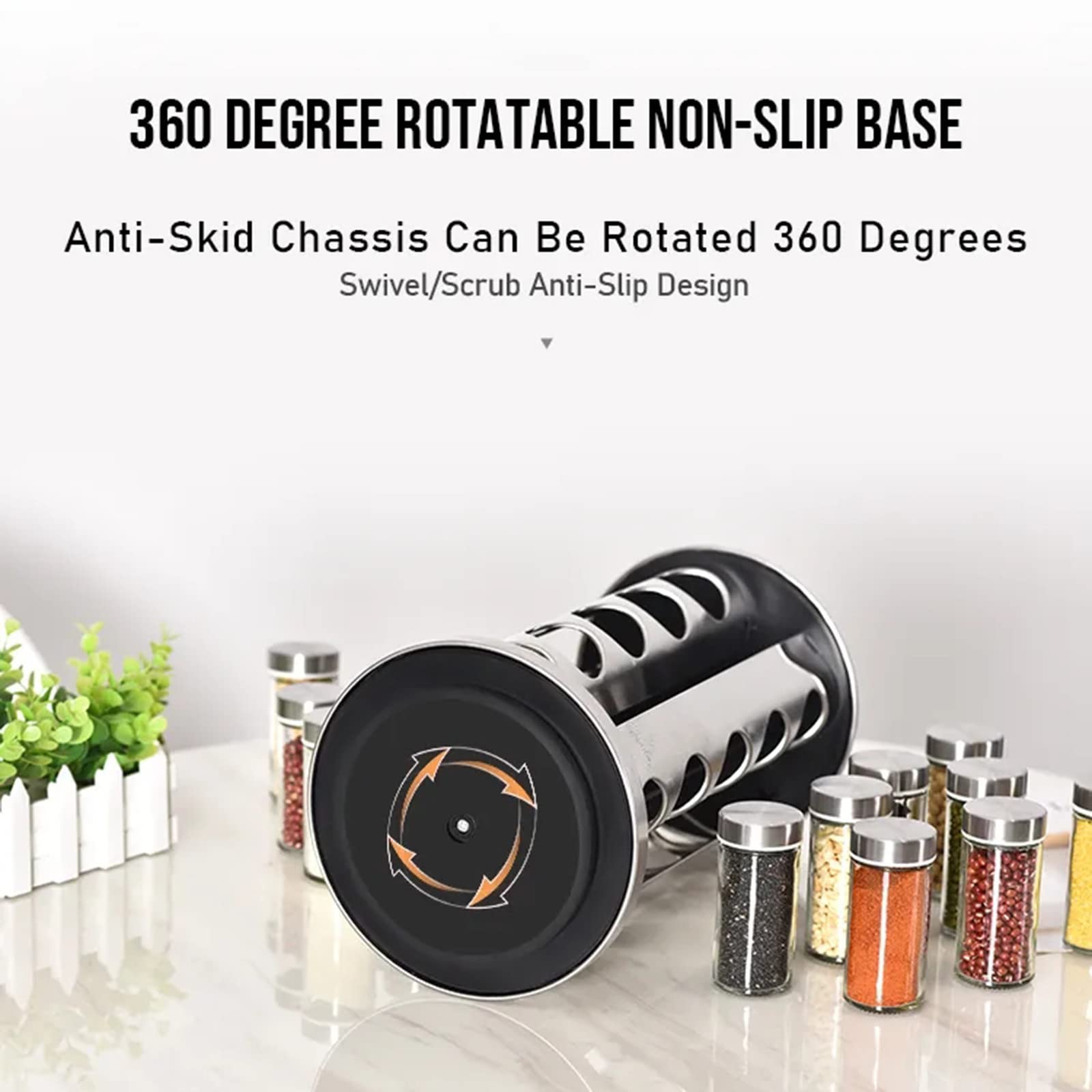 EBIZ&TECH 20-Jar Stainless Steel Rotating Spice Rack with Non-Slip Base - Kitchen Countertop Organizer for Easy Access and Stora