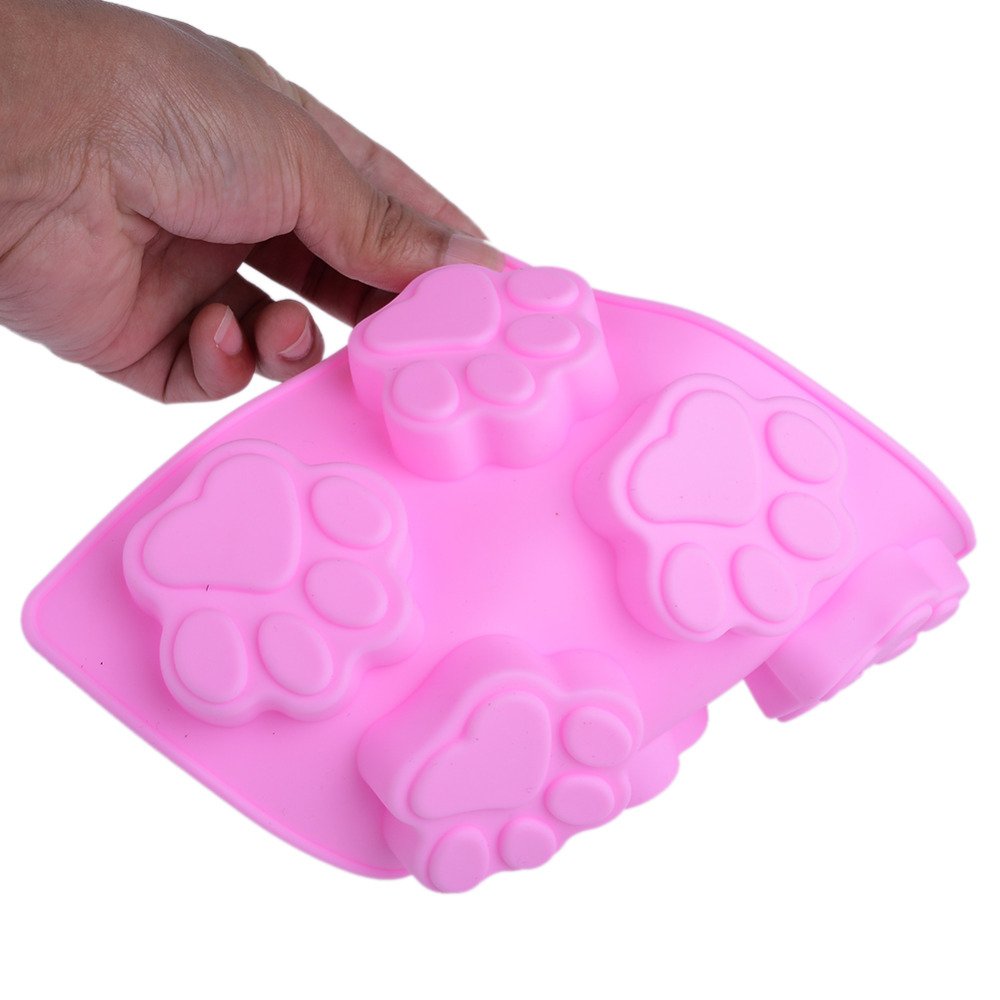 Set Of Two Dog Paw Print Silicone Mold For Homemade Dog Treats Paw For Baking Chocolate Candy, Oven Microwave Freezer Safe (Pink