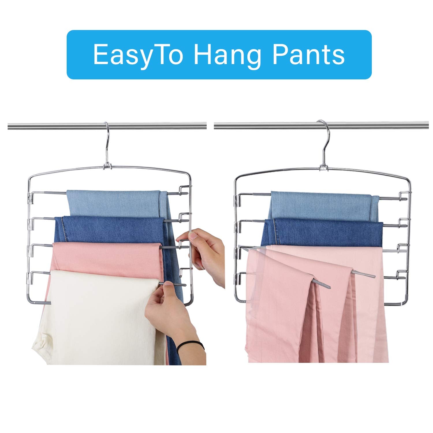 Feerahozer Pants Hangers Space Saving 3 Pack No Slip 5 Layers Multi Functional Pants Rack Stainless Steel Swing Arm Space Saver