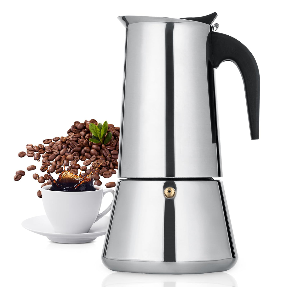 Vonates Stovetop Espresso Maker, 12 Cup Moka Pot, Italian Coffee Maker Percolator, Stainless Steel Espresso Pots, 600Ml/20Oz(Esp