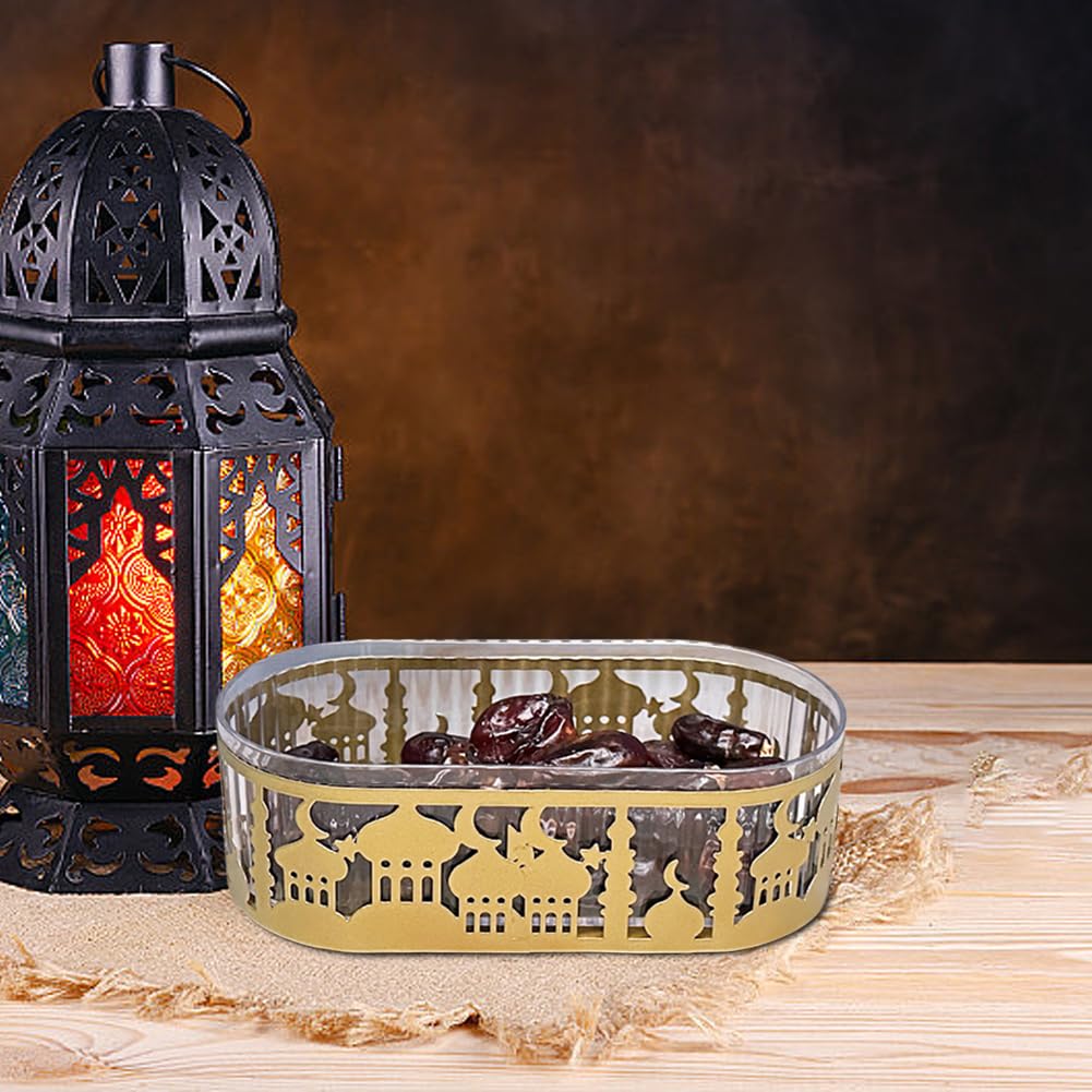 Ramadan Tray With Lid Eid Mubarak Dinner Plate Tray Ramadan Serving Tray Muslim Islamic Dessert Trays Tableware Dessert Metal Pl