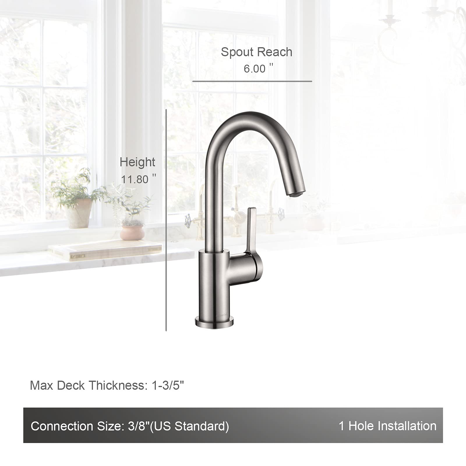 AguaStella AS1010BN Brushed Nickel Bar Faucet or Prep Kitchen Sink Faucet with Single Handle