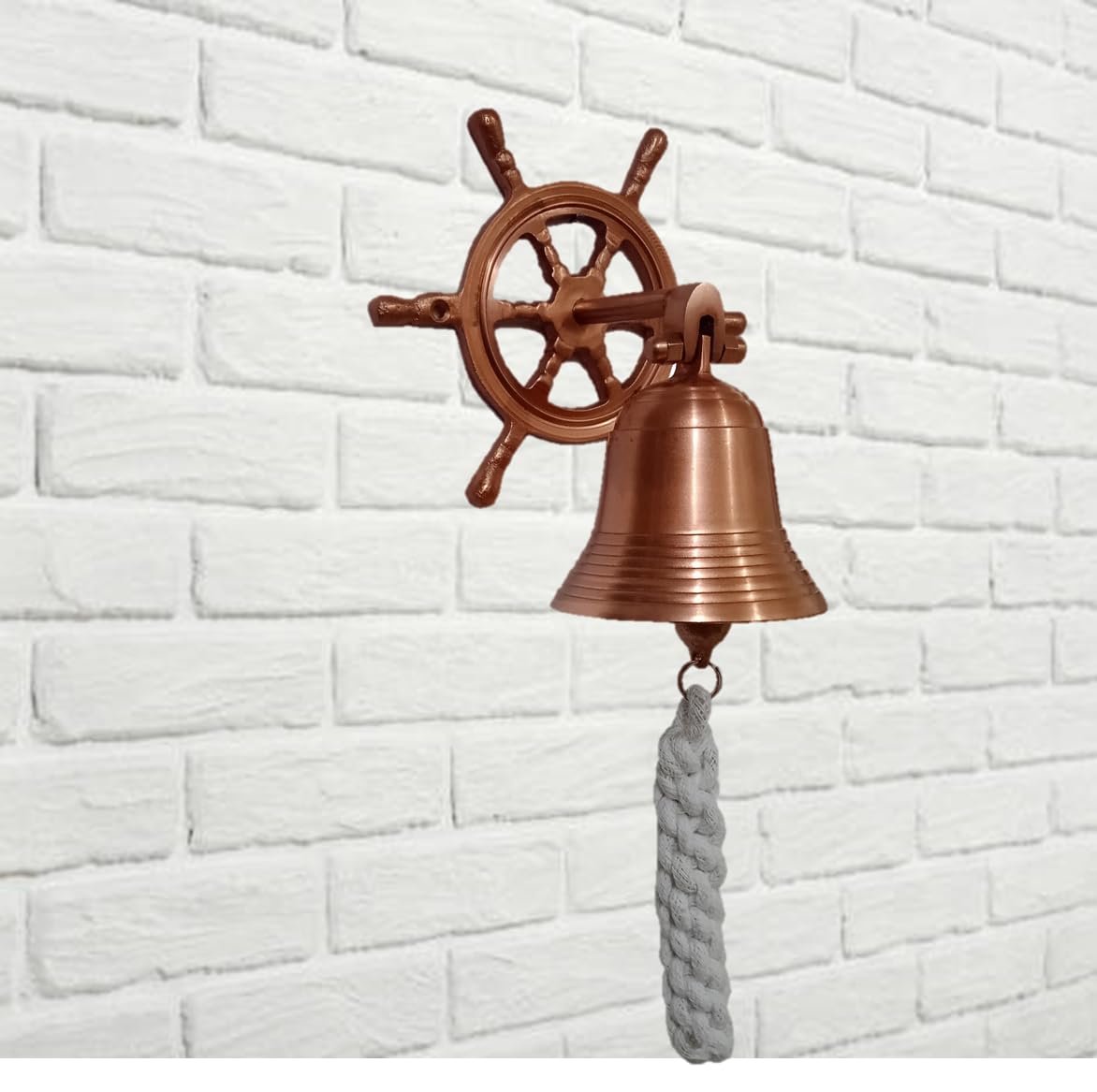 Purpledip Brass Nautical Bell with Anchor Mount: Pirate Ship Marine Wall Hanging, Silver (11403A)