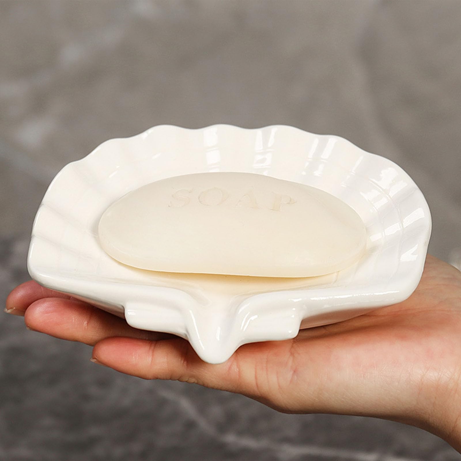 Ceramic Soap Holder, Sea-Shell Soap Tray with Self Draining, Soap Tray for Sink Washroom Bathroom Shower, Small Cute and Elegant