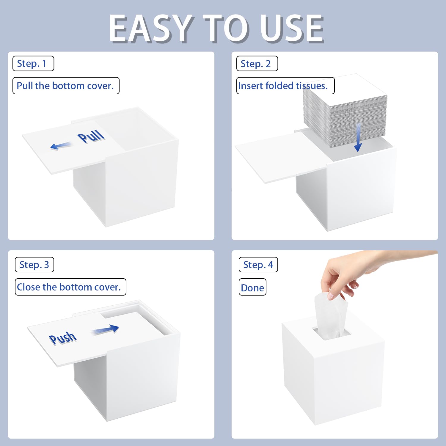 Pitbvo Acrylic Tissue Box Cover, White Square Tissue Box Holder, Facial Napkin Dispenser For Bathroom Kitchen Bedroom Office