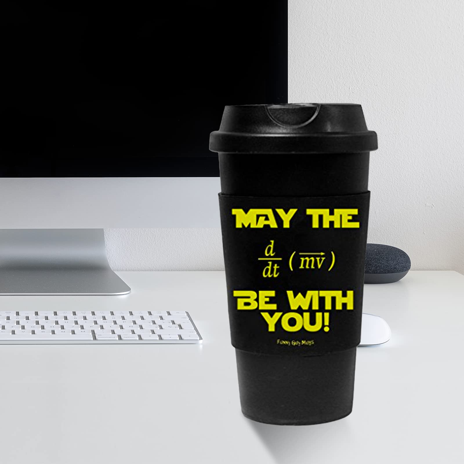 Funny Guy Mugs May The Force Be With You Equation Travel Tumbler With Removable Insulated Silicone Sleeve, Black, 16-Ounce