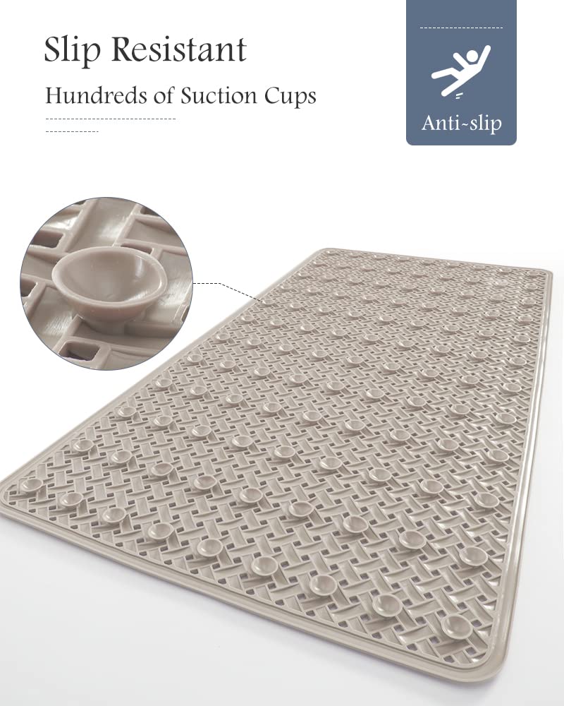 PADOOR Non-Slip Bathtub Mat with Suction Cups, Machine Washable, 27"x14", Khaki, Model LYD-Brown-3669